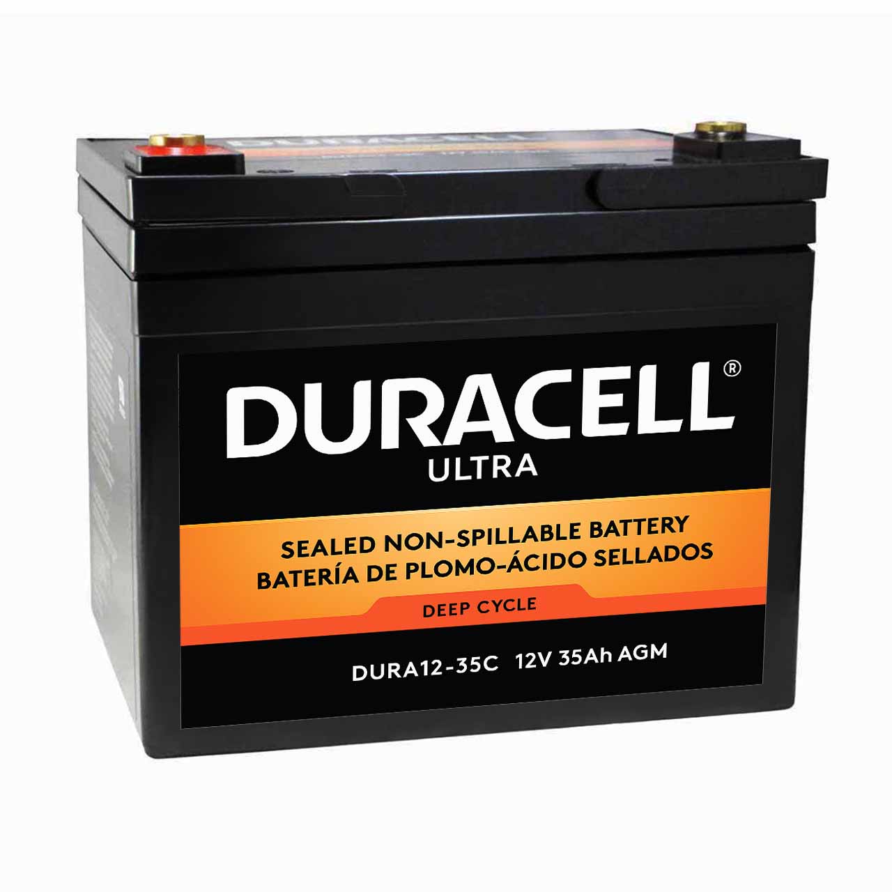 What type of terminals does the Duracell DURA12-35C AGM battery have?