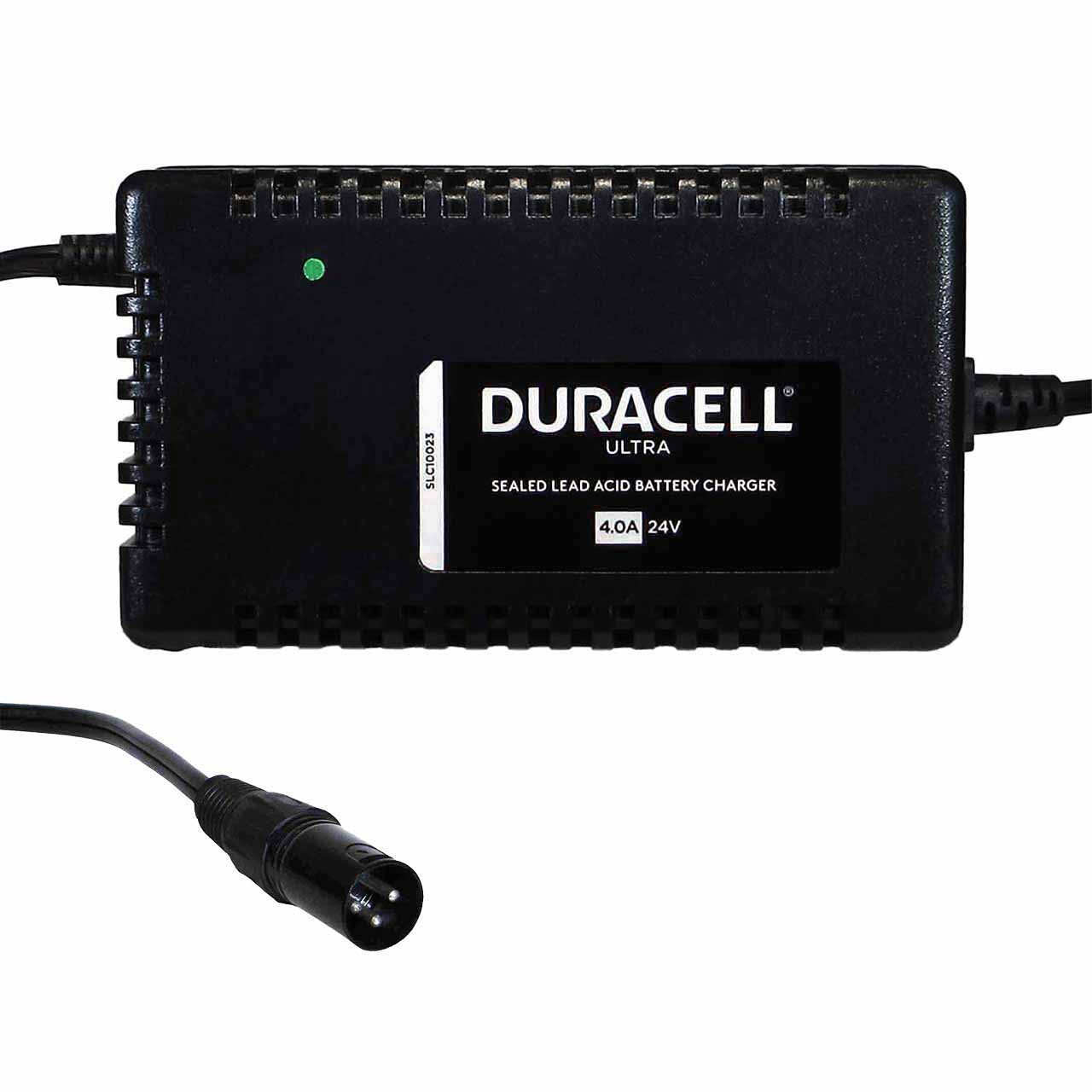 What color should light be while charging on a Duracell wheelchair charger?
